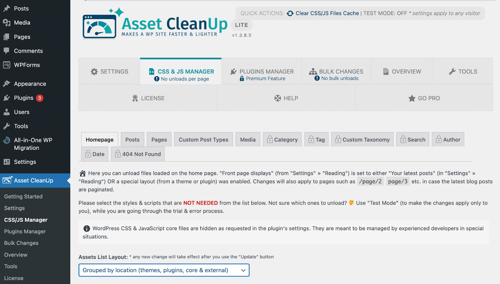 Asset Cleanup dashboard