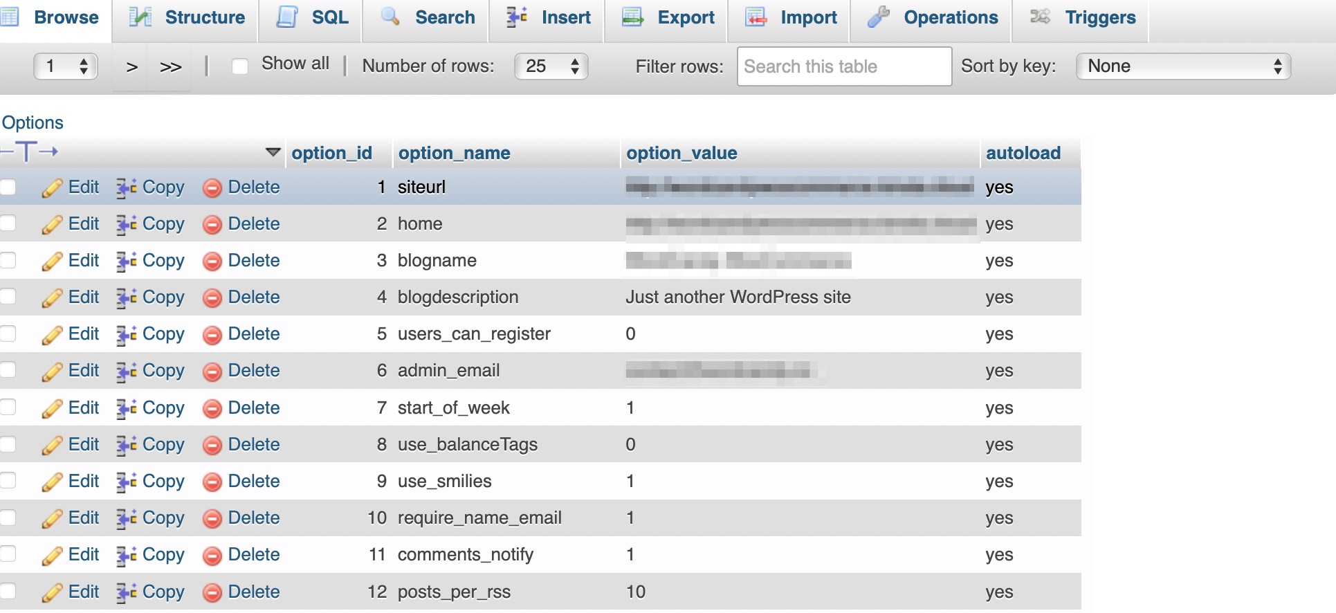 changing site information in the database