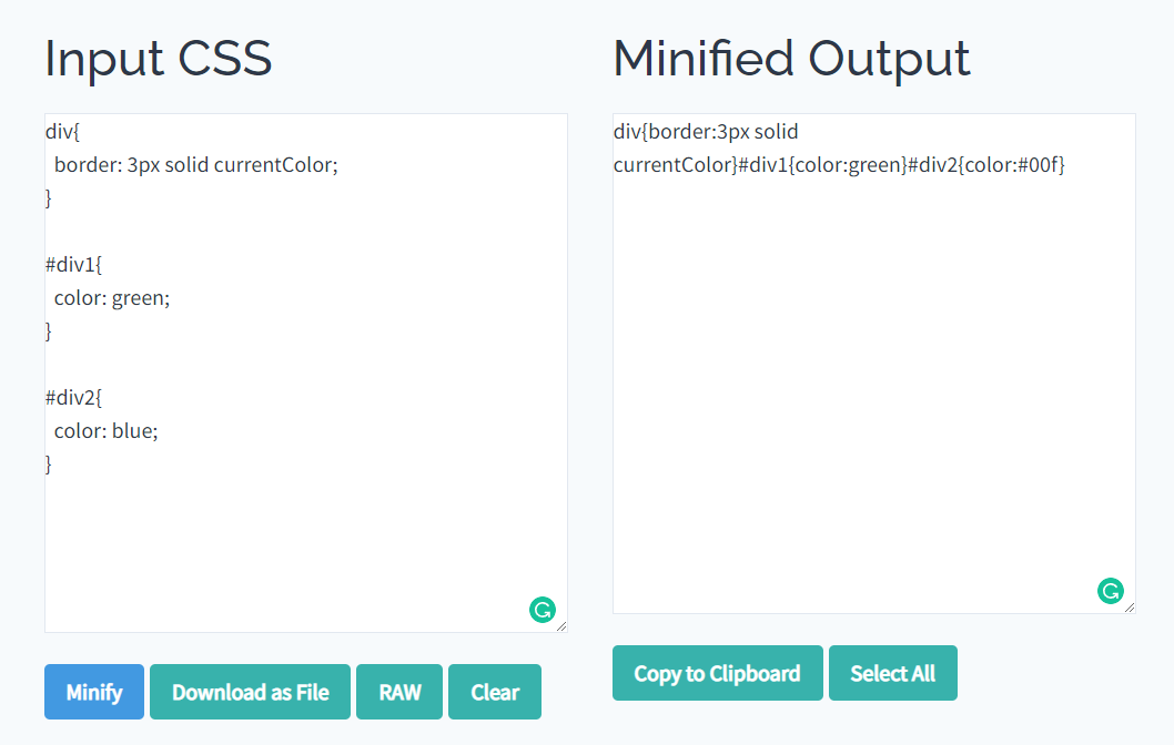 code minifying tool before and after