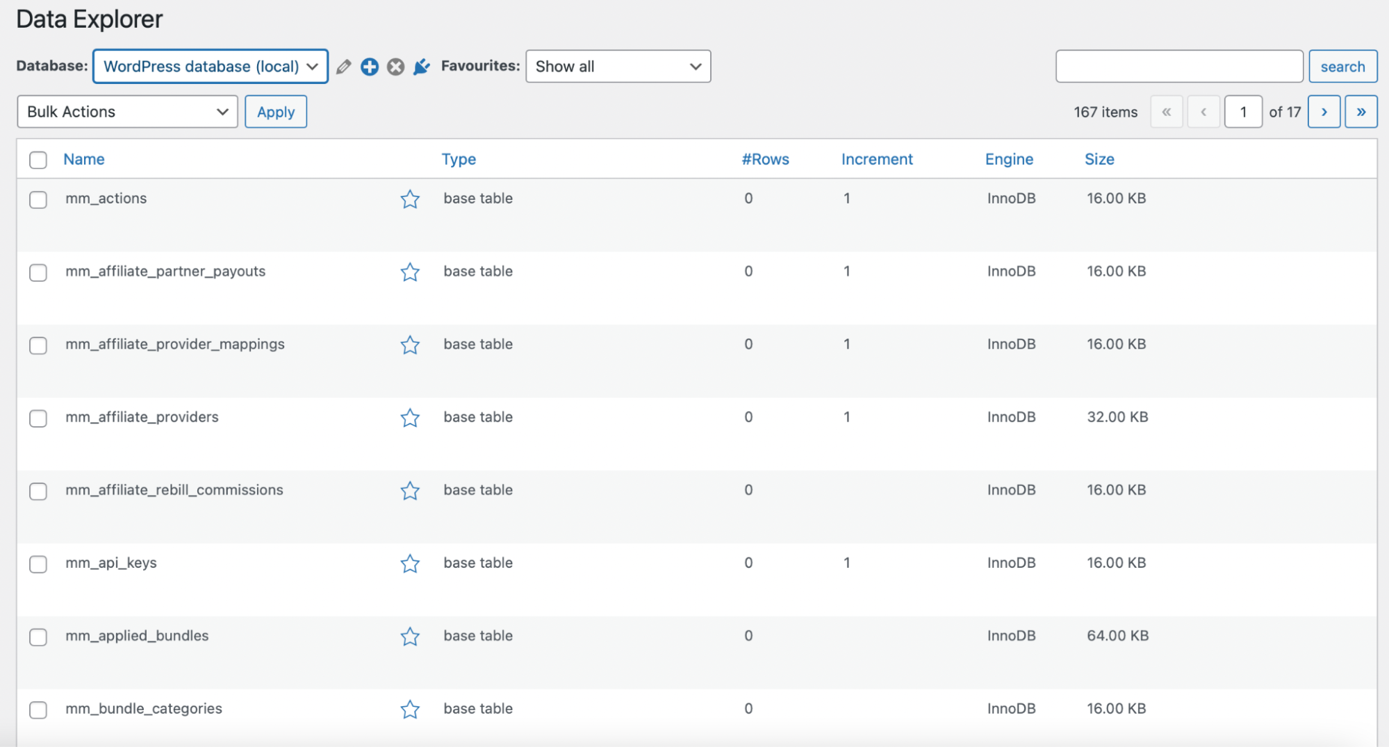 editing the database in the WordPress dashboard