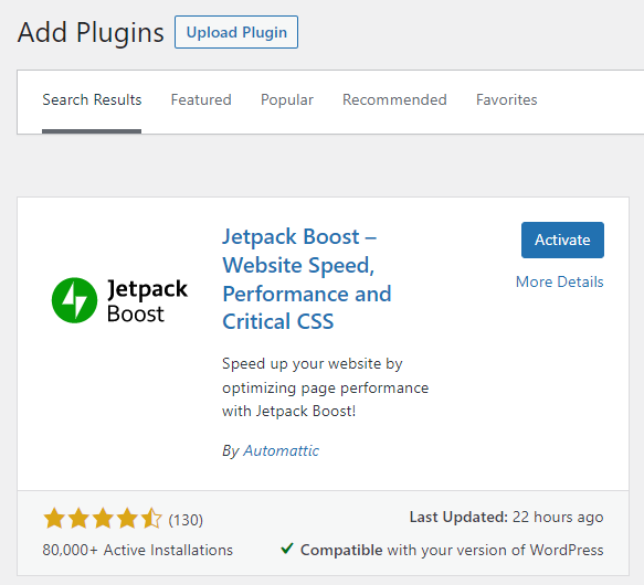 Jetpack Boost listing in WordPress
