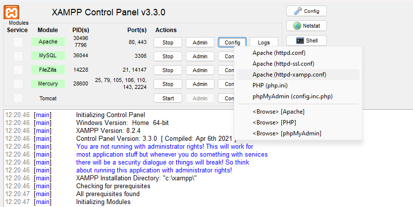 selecting httpd-xampp.conf