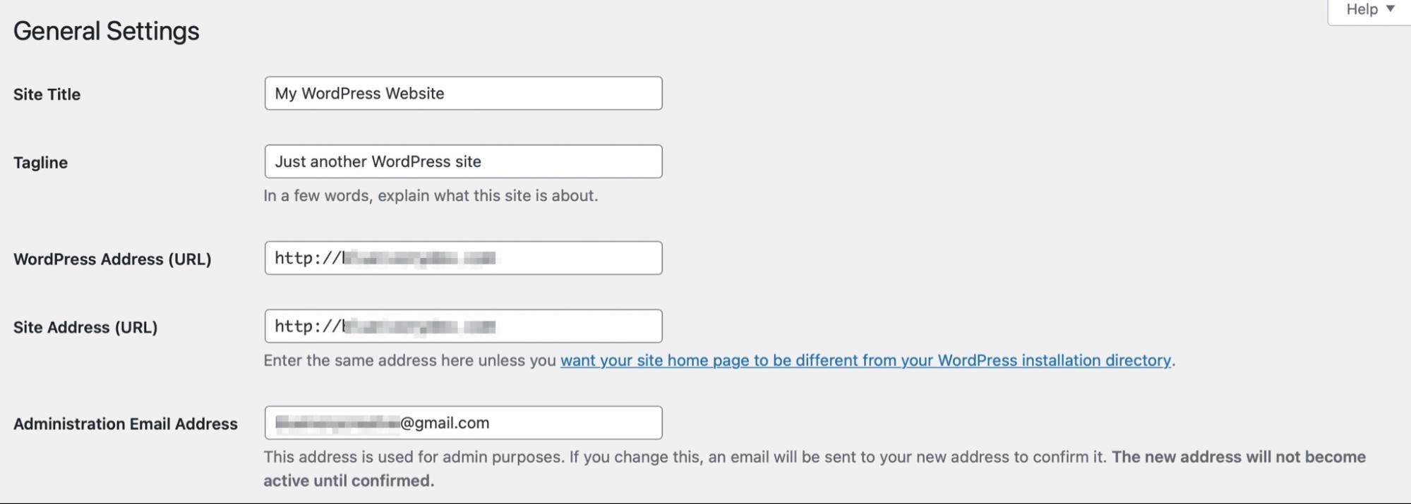 WordPress address and site address settings