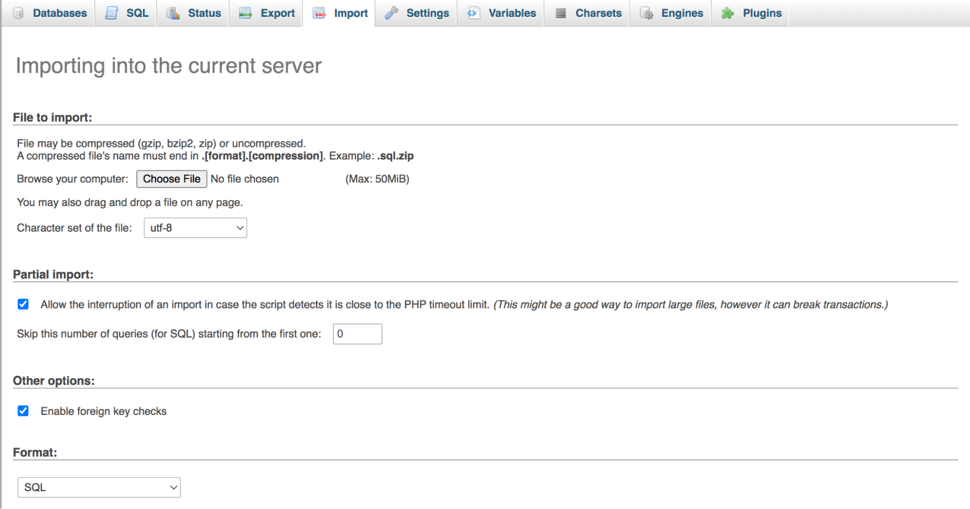 importing a database