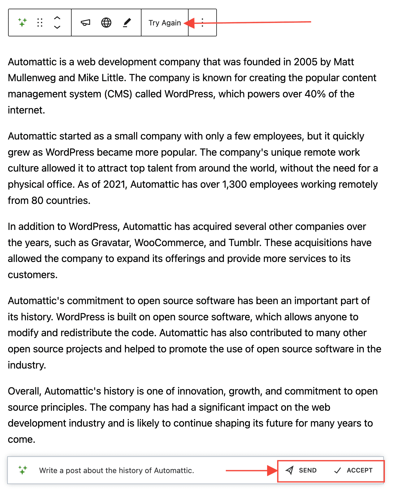 Image showing Try Again, Send, and Accept options