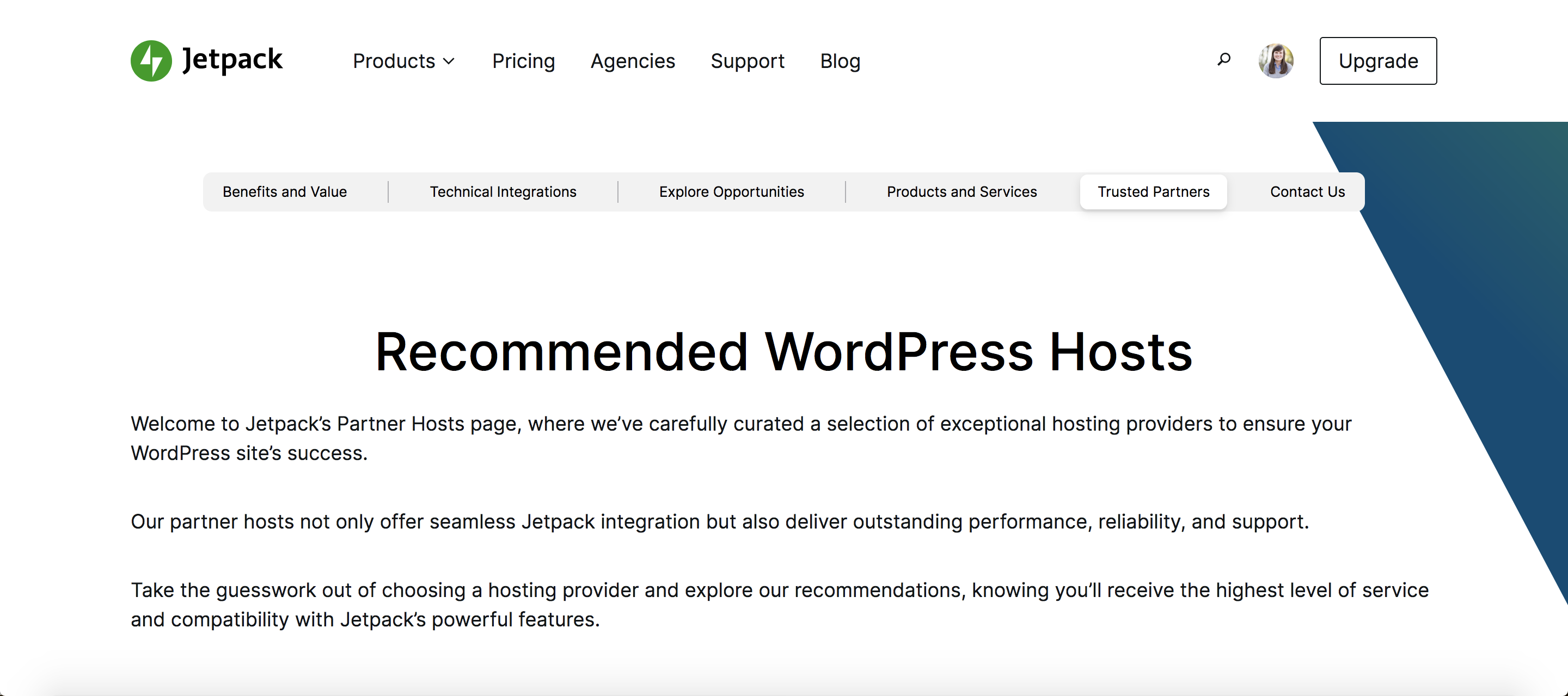 Jetpack's page of recommended hosting providers
