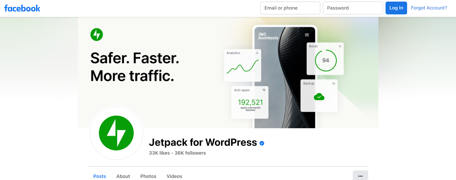 Jetpack's Facebook page