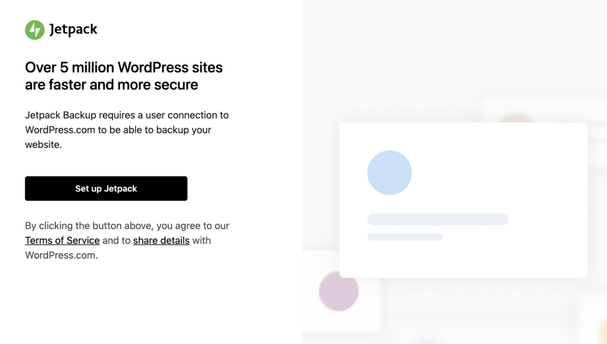 Next, setup VaultPress - Click the Set up Jetpack button.