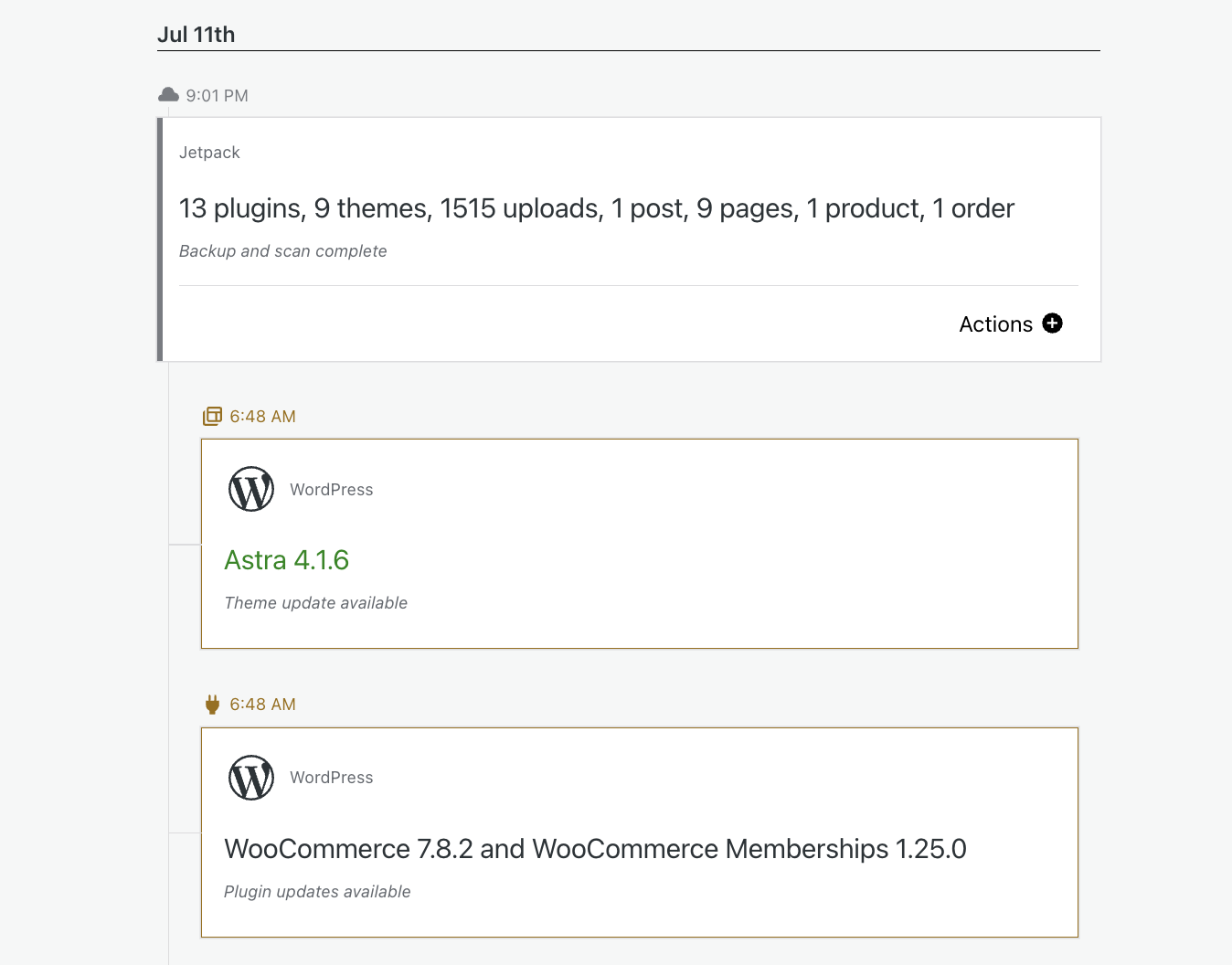 example of a Jetpack activity log