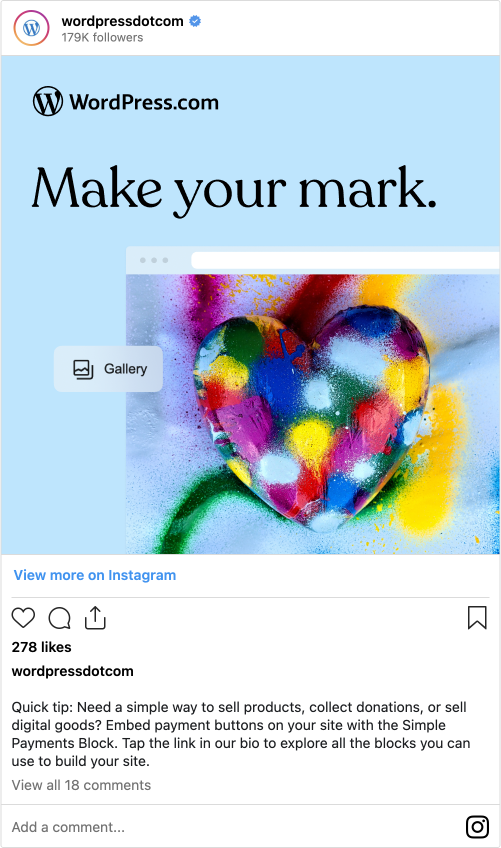 Example post published on Instagram from Jetpack Social