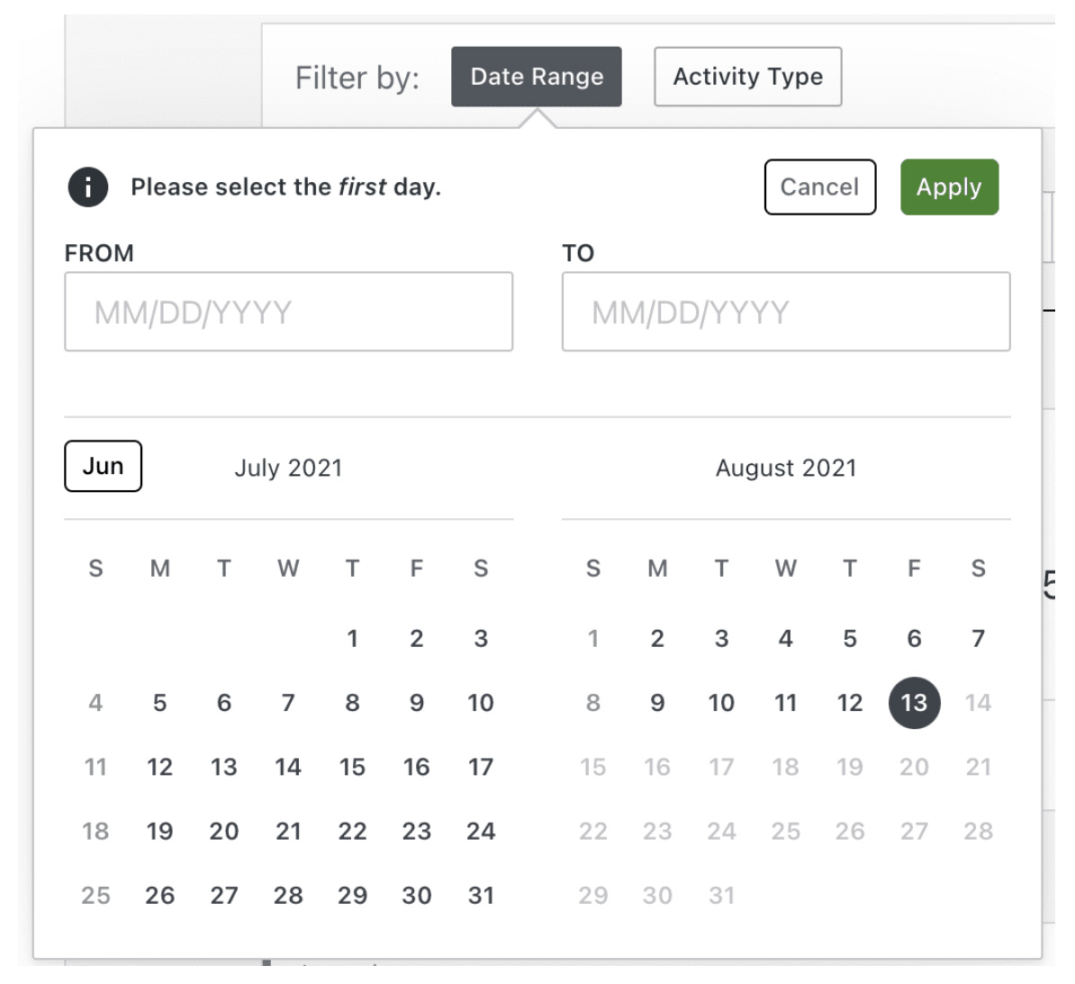 You can filter by date range or activity type to find a specific restore point.