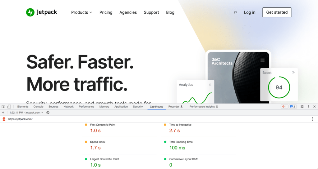 Lighthouse speed report for Jetpack.com