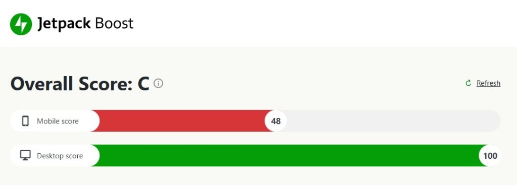 Jetpack Boost score for mobile and desktop