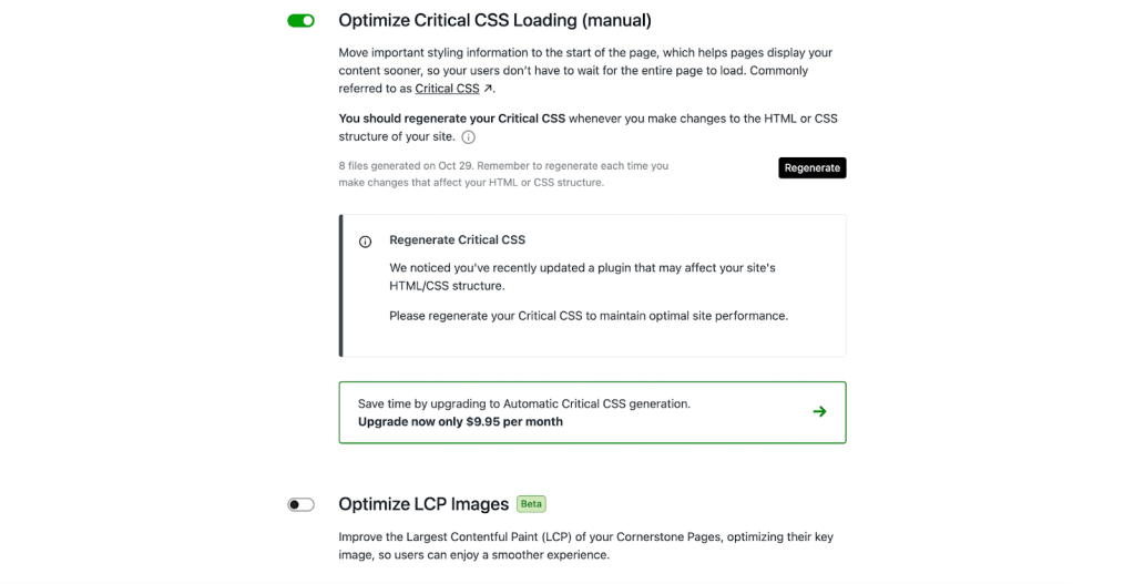 settings to optimize critical CSS Loading