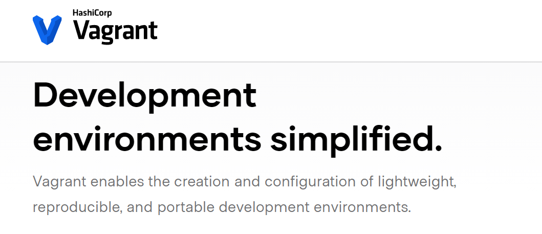 Vagrant homepage with the tagline, "development environments simplified"