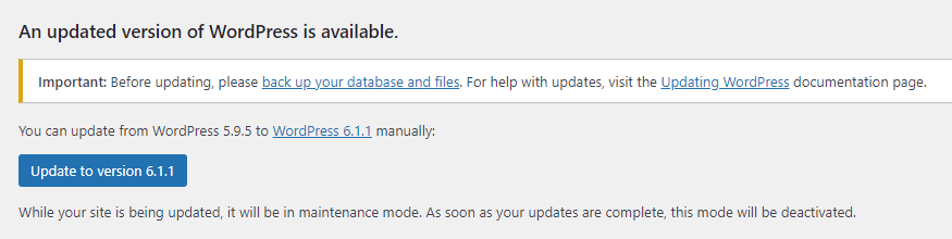 option to manually update WordPress