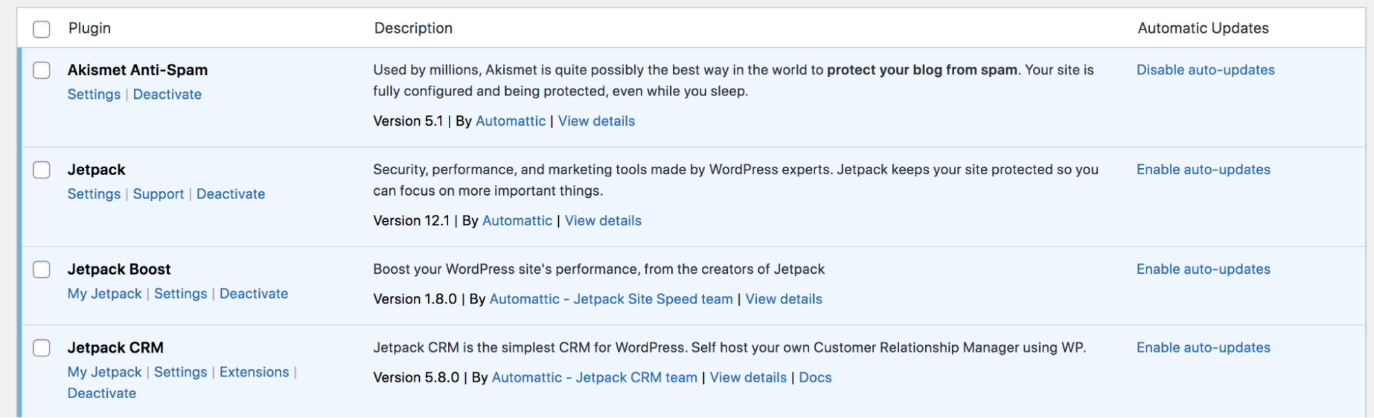 turning on automatic updates for plugins