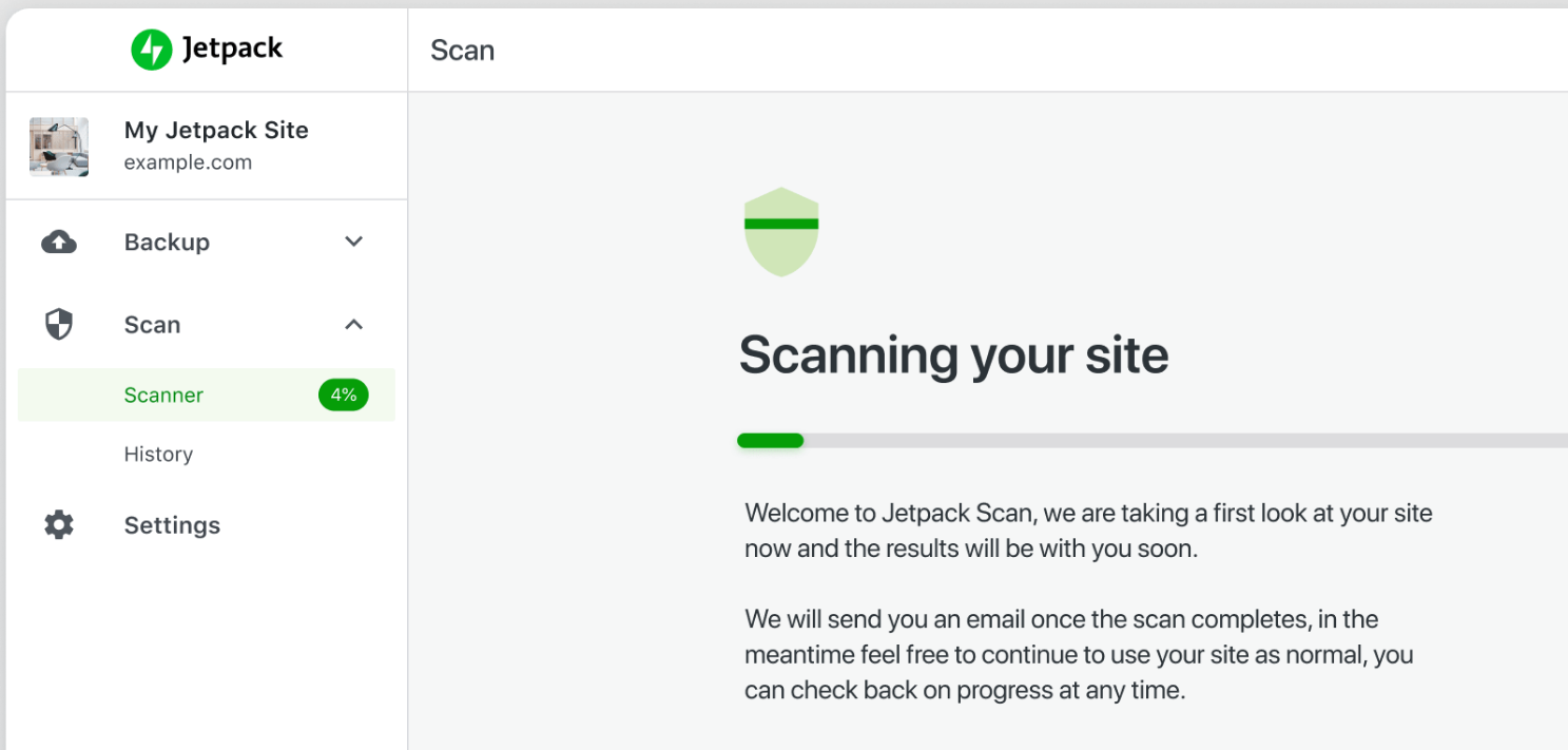 Información de Jetpack Scan sobre el análisis de un sitio web