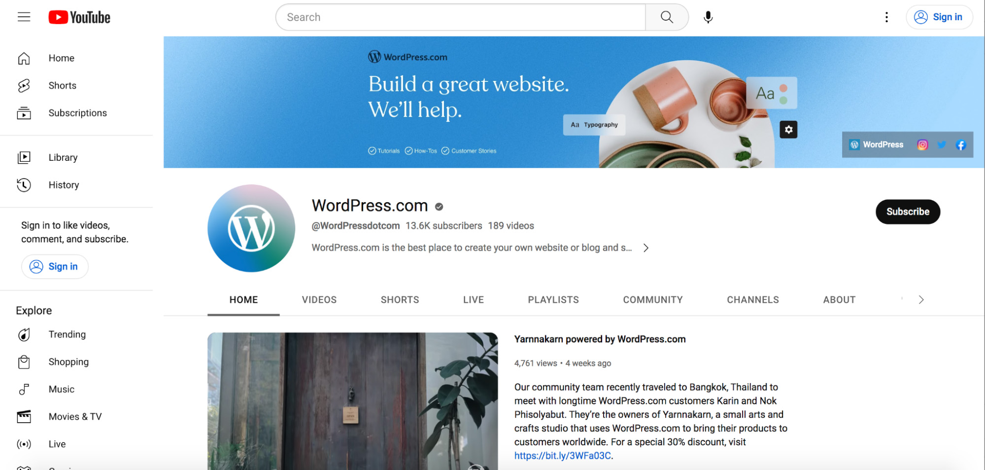 WordPress.com on YouTube - dominance in video content consumption