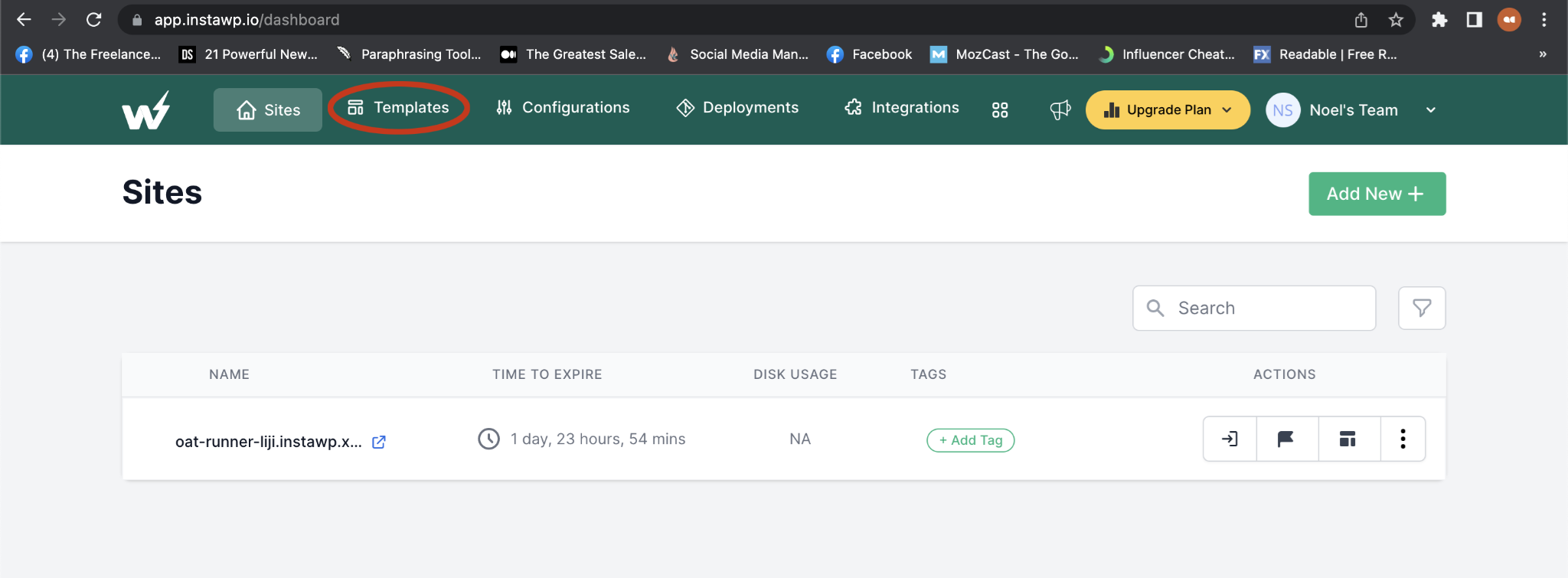 To make a template, you must first go to the templates page in the InstaWP dashboard.