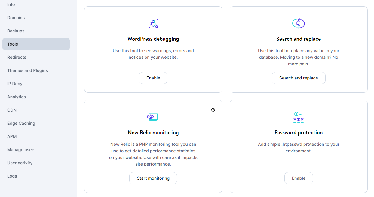 Herramientas de seguridad básicas disponibles en un panel de administración de hosting