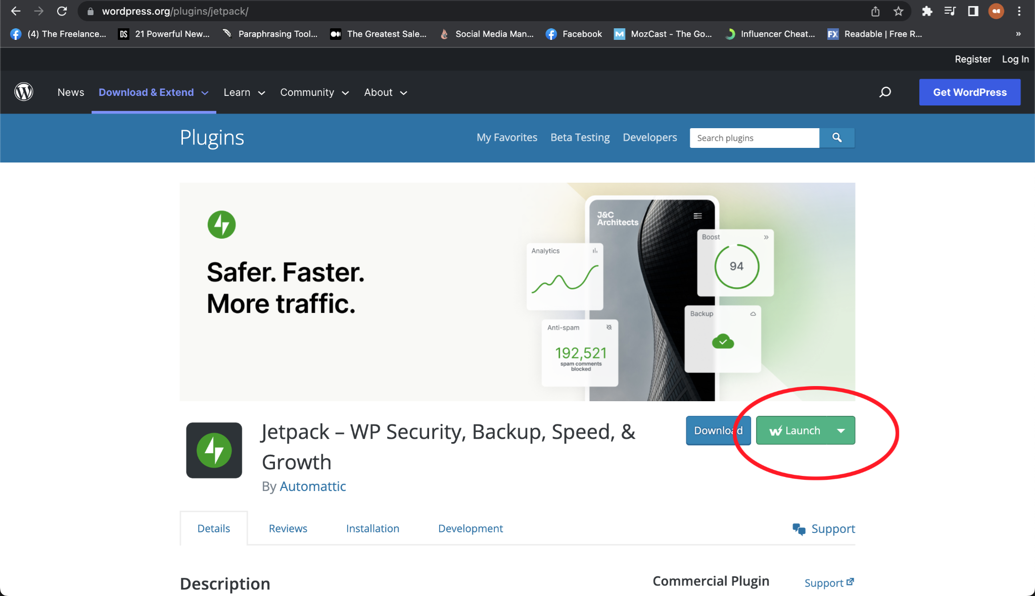To install Jetpack on one of your InstaWP sites, click Launch.
