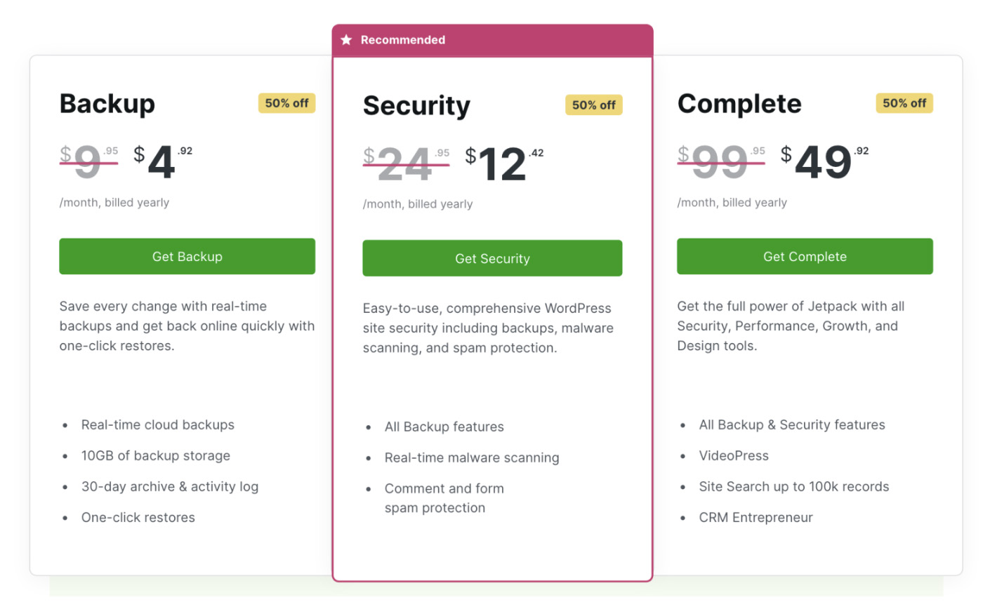 Precios: elige un plan de VaultPress Backup según las necesidades de tu sitio.
