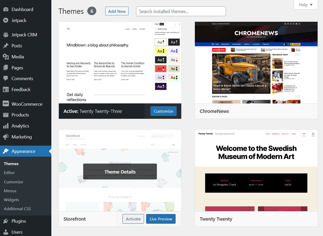 switching WordPress themes
