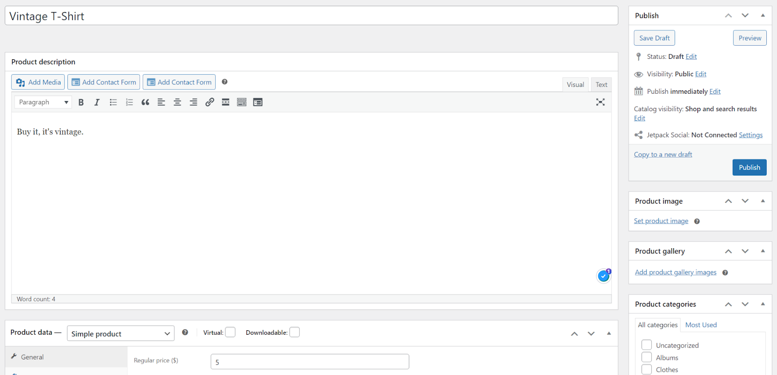 creating a new product in WooCommerce