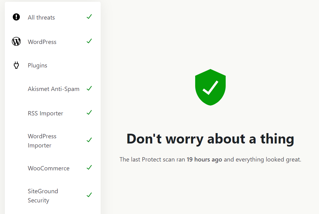 notice from Jetpack that everything looks safe on a site