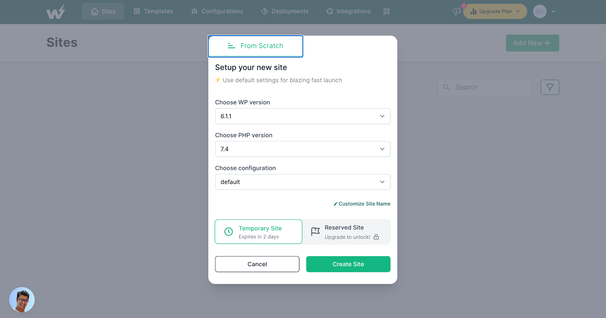 Click Create Site to create your new site directly from the InstaWP dashboard.