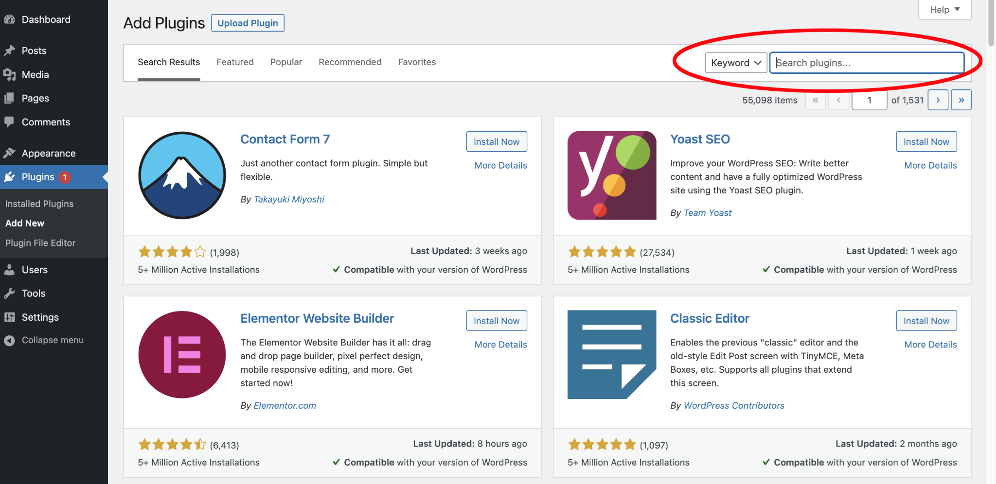 Search for the Jetpack plugin from the add new screen in the WP Admin.
