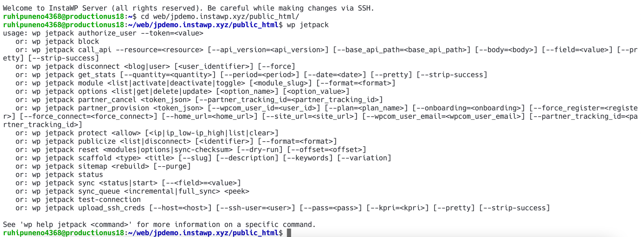 Sample Jetpack CLI output.