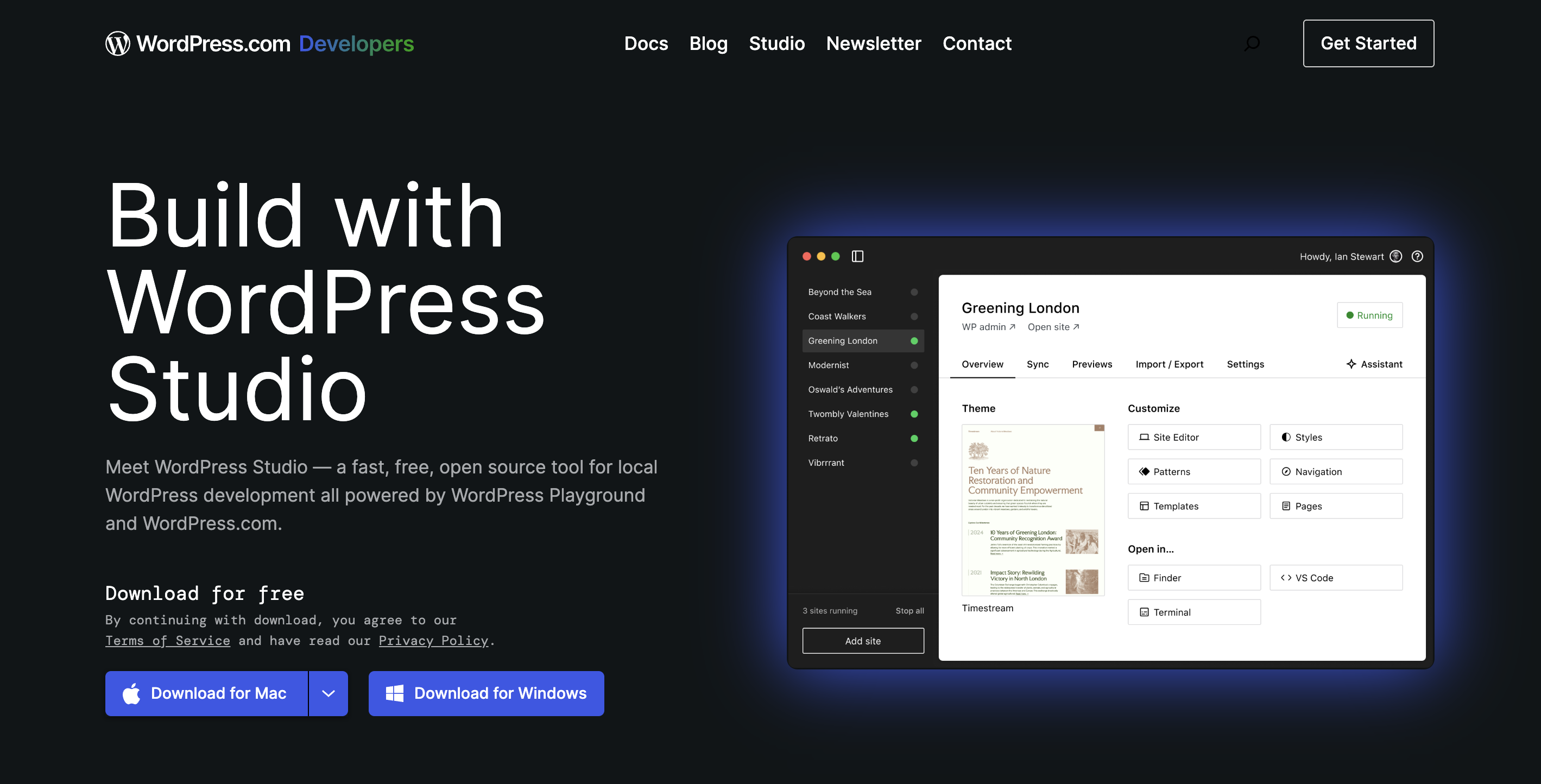 WordPress Studio homepage