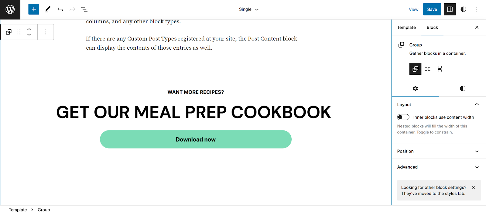 You can also add blocks that will appear on all the blog posts across your website.
