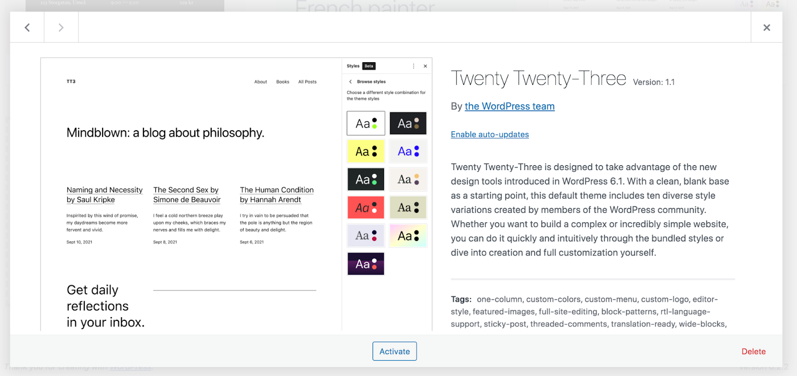 WordPress Twenty Twenty-Three theme. Click to activate.