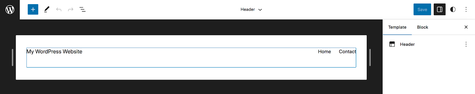 You can now edit this using blocks. In this example, the header has a Site Title Block and a Navigation block.