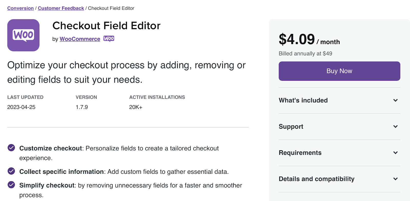 Checkout Field Editor is a premium WooCommerce extension that lets you optimize your checkout page by adding, removing, or editing fields.