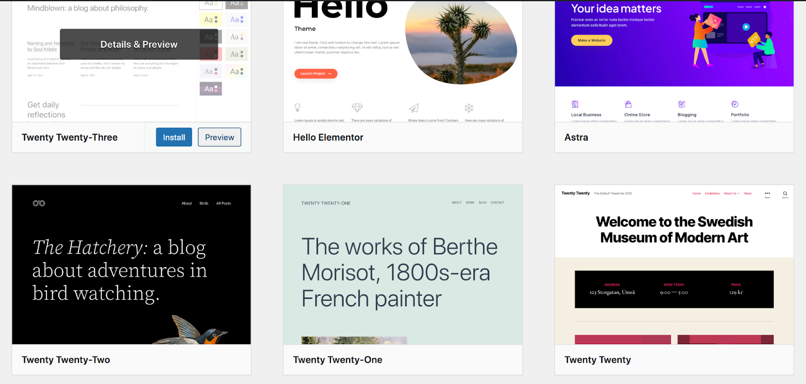 Install and Activate a new theme in the WordPress Theme repository via the WP Dashboard.