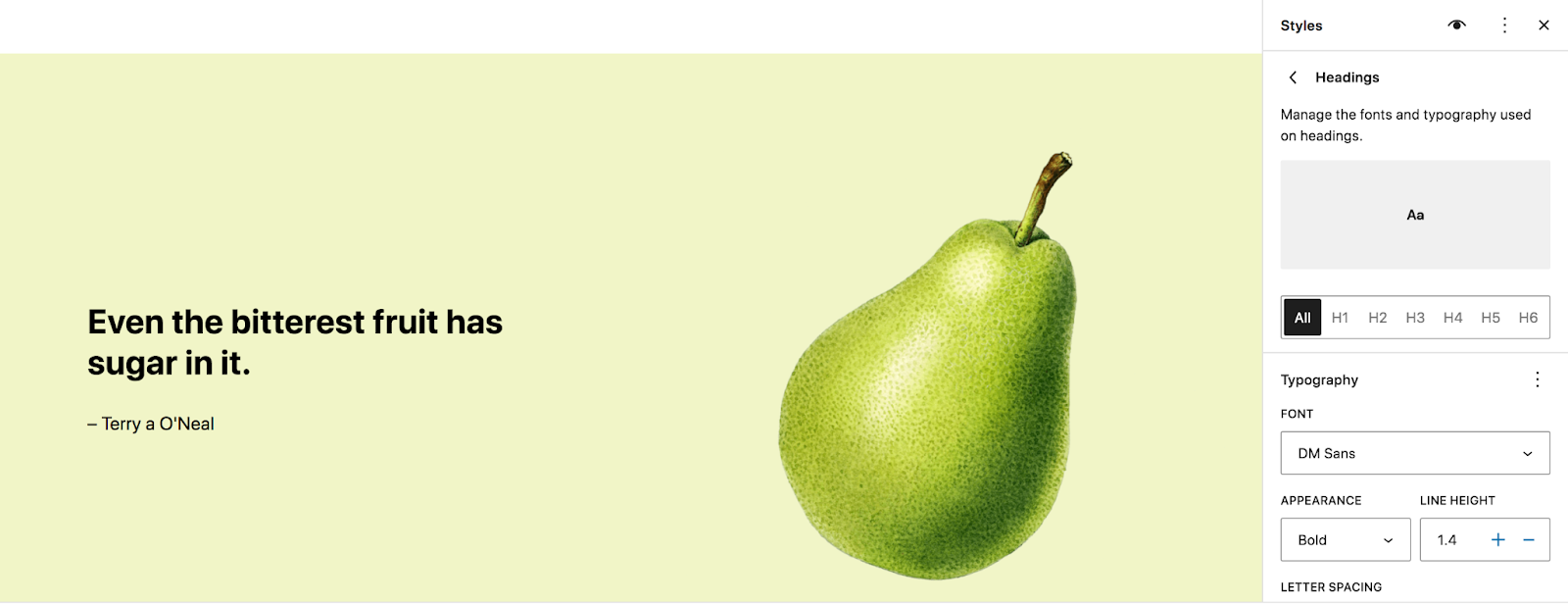 Edit Typography within Appearance, Editor, Styles.