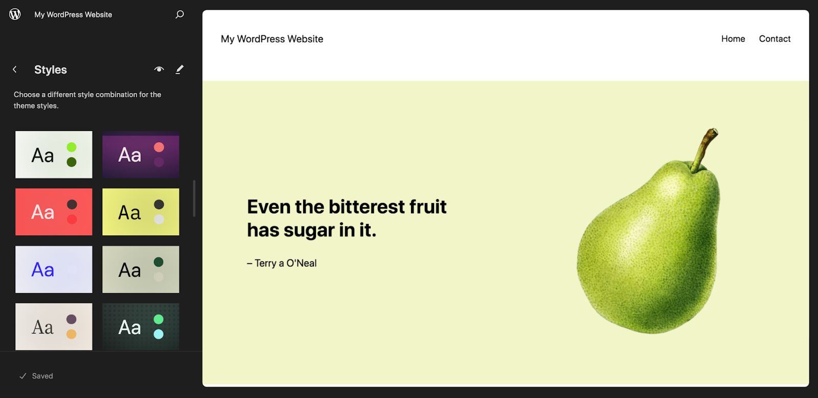 Choose theme styles in "Styles" via Appearance, Editor, Styles.