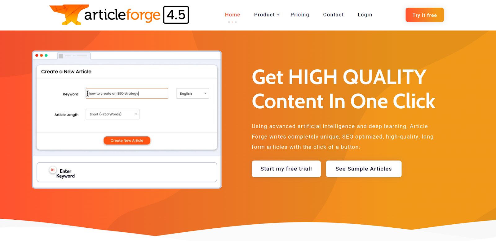 Article Forge homepage