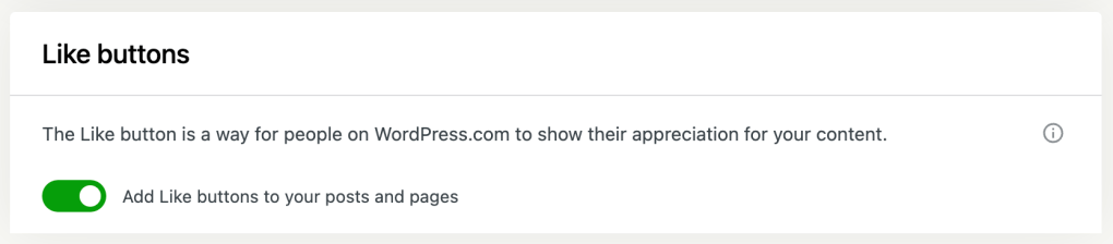 Screenshot of the LIke button Toggle button. In this case it is Toggled on.