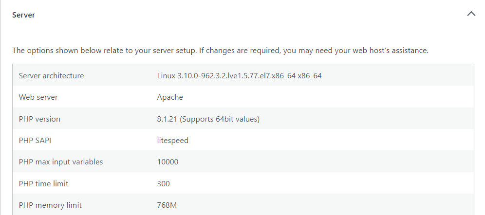 Check to see which version of PHP your using by navigating in your WordPress dashboard to Tools → Site Health → Info and selecting the Server tab.