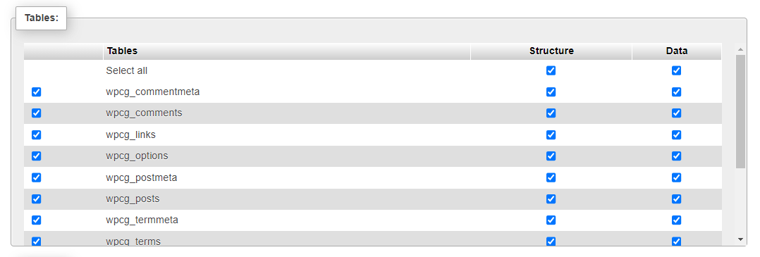 You have two options for exporting your database: Quick or Custom.