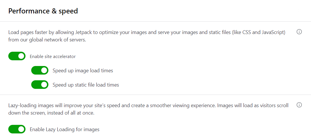 Jetpack Boost includes lazy loading. Go to Jetpack → Settings → Performance, and toggle the switch for Enable Lazy Loading for images.