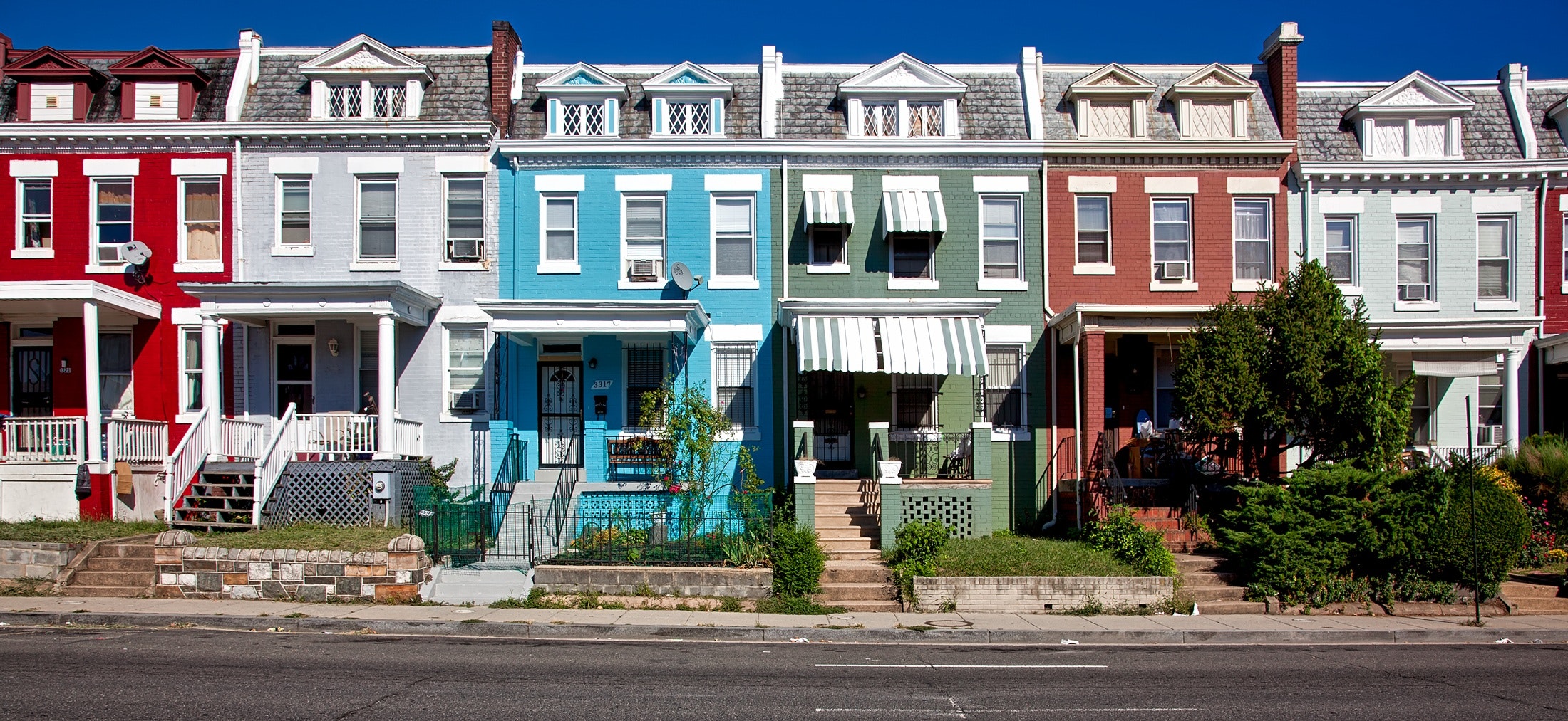 neighborhood with colorful houses