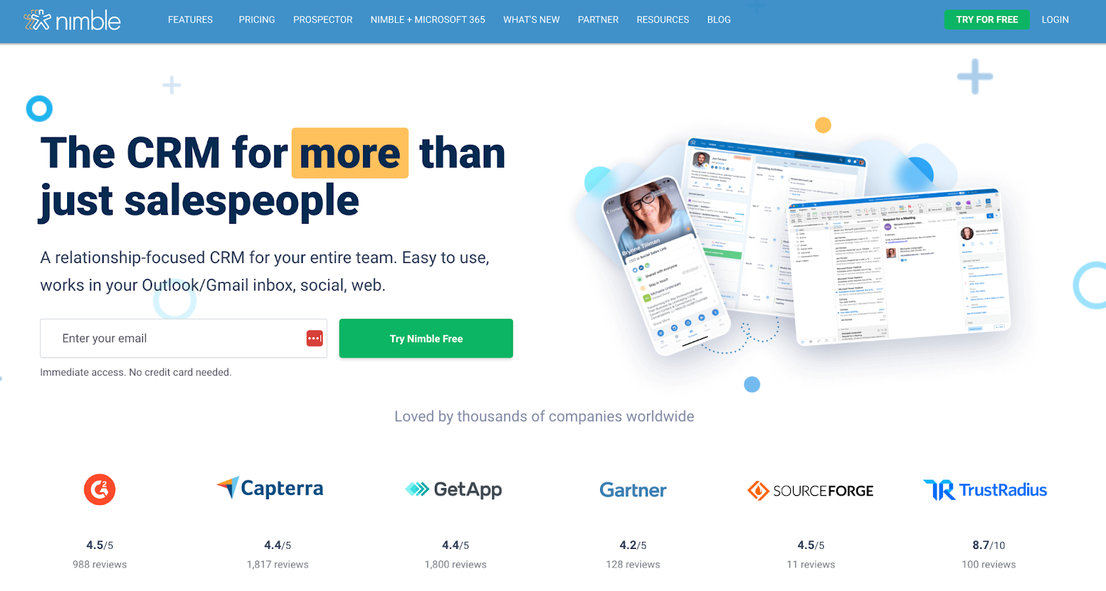 Nimble CRM homepage