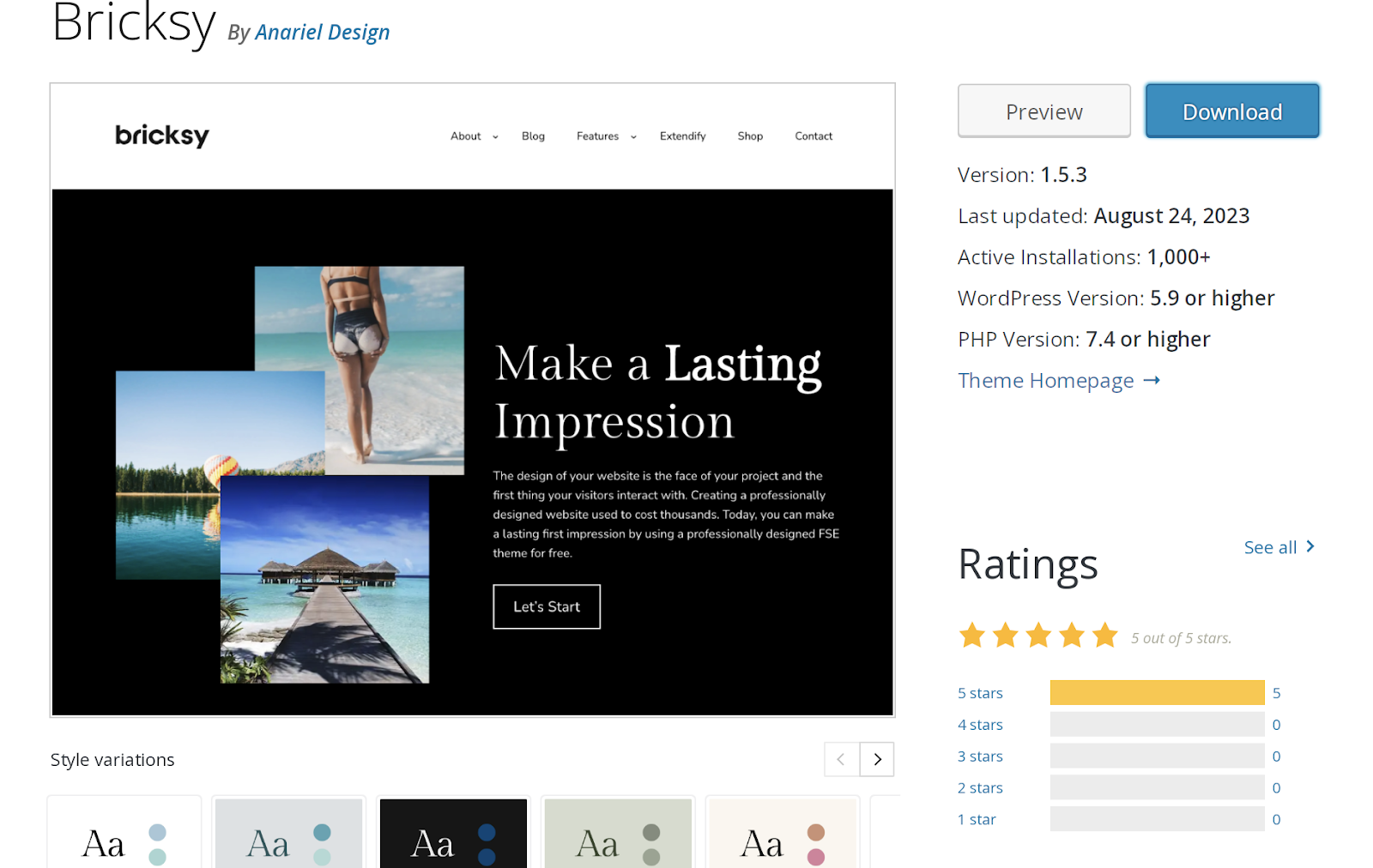 Bricksy is another free option available from the WordPress.org theme repository full of block patterns that can make designing a modern website super quick and easy.