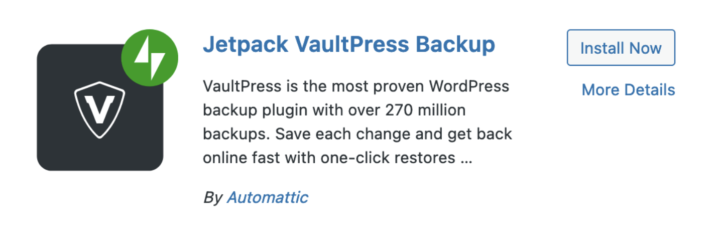 option to install Jetpack VaultPress Backup